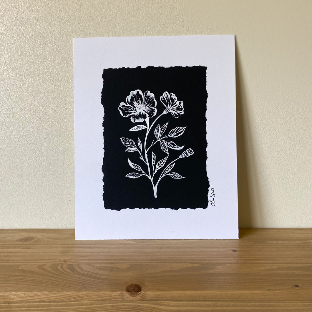 Hand-painted Flowers in White Gouache with Hand Torn Edge