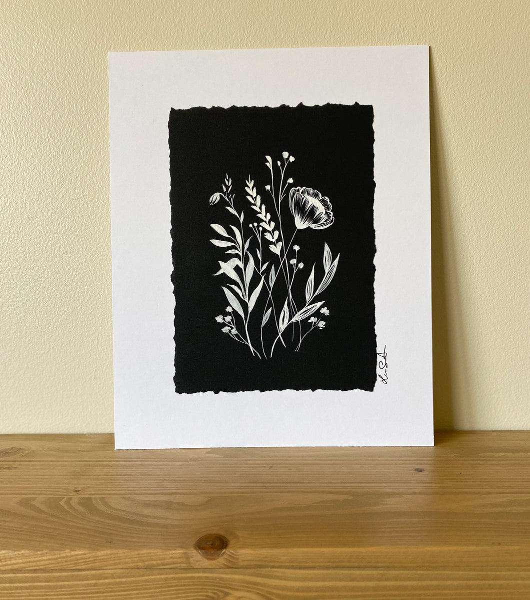 Hand-painted Wildflowers in White Gouache with Hand Torn Edge