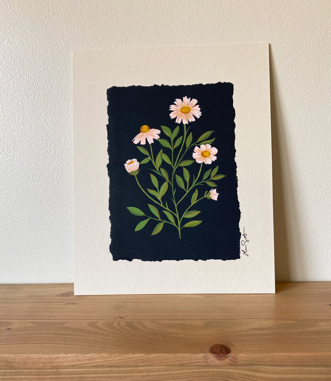 Hand-painted Pale Pink Wildflowers in Gouache with Hand Torn Edge