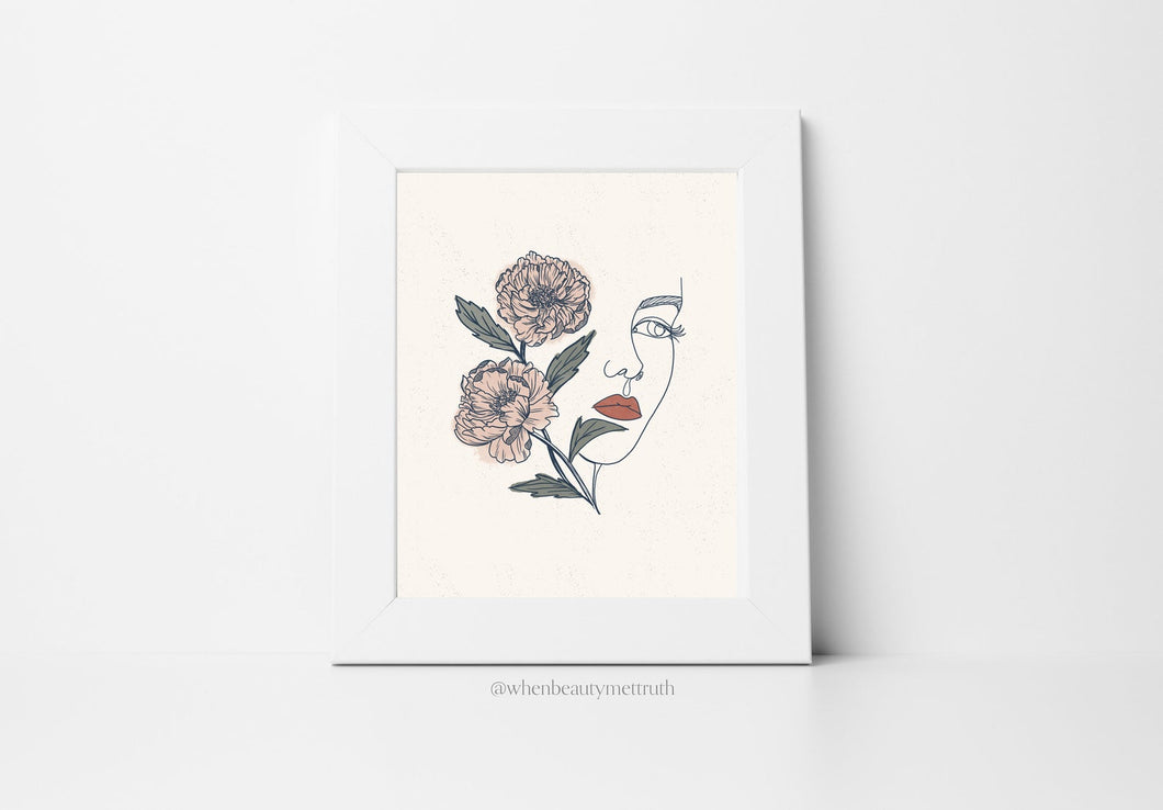 Modern Abstract Silhouette with Peonies